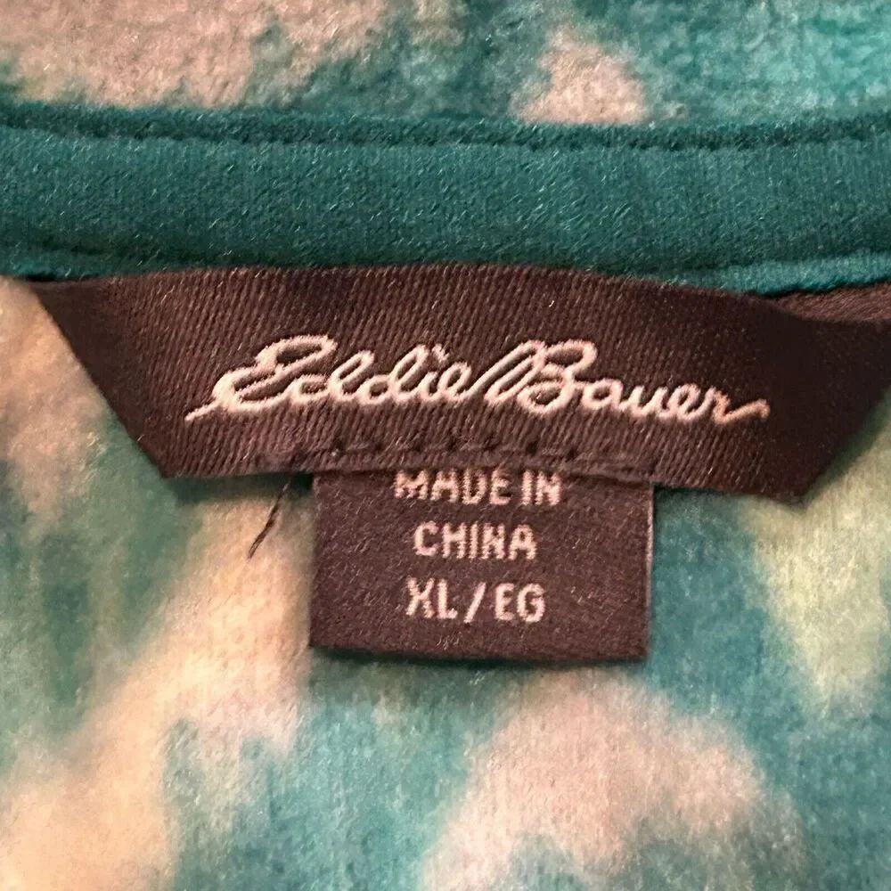 Eddie Bauer 1/4 Zip Polar Fleece Pullover Turquoise Leaf Ikat Women's Size XL - Picture 4 of 8